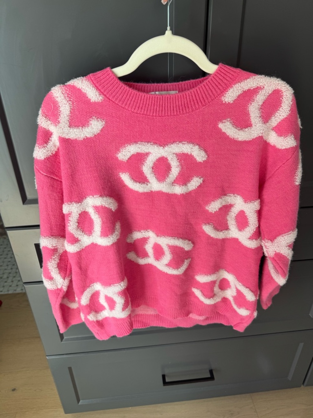 Pink Logo-Pattern Crewneck Sweater for Women